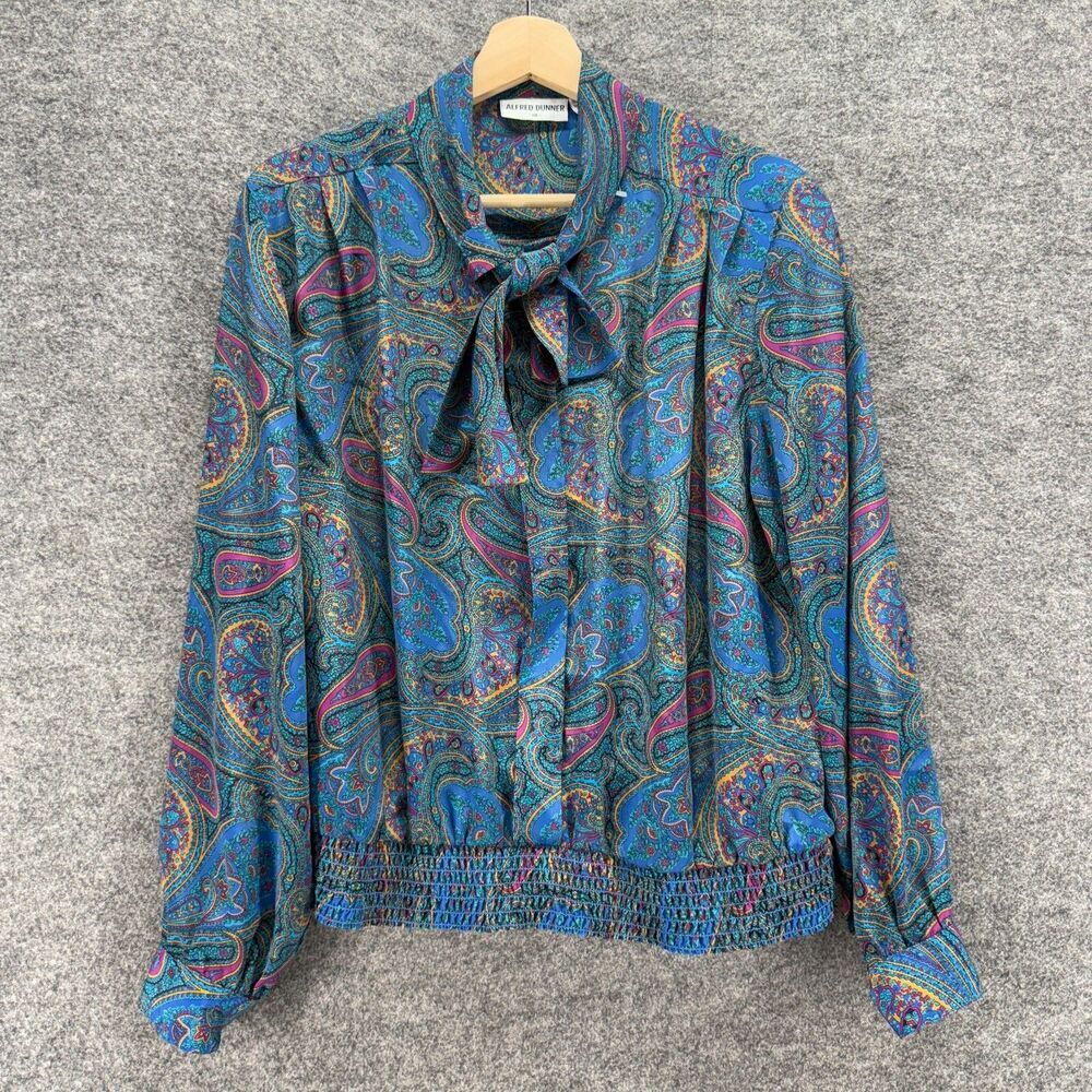 Alfred Dunner Blouse Women 18 Plus Blue Paisley Long Sleeve Crew Neck Casual